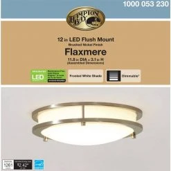 Hampton Bay Flaxmere 12 in. Brushed Nickel Dimmable LED Flush Mount Ceiling Light with Frosted White Glass Shade -Hampton Bay Shop brushed nickel hampton bay flush mount lights hb1023c 35 66 1000