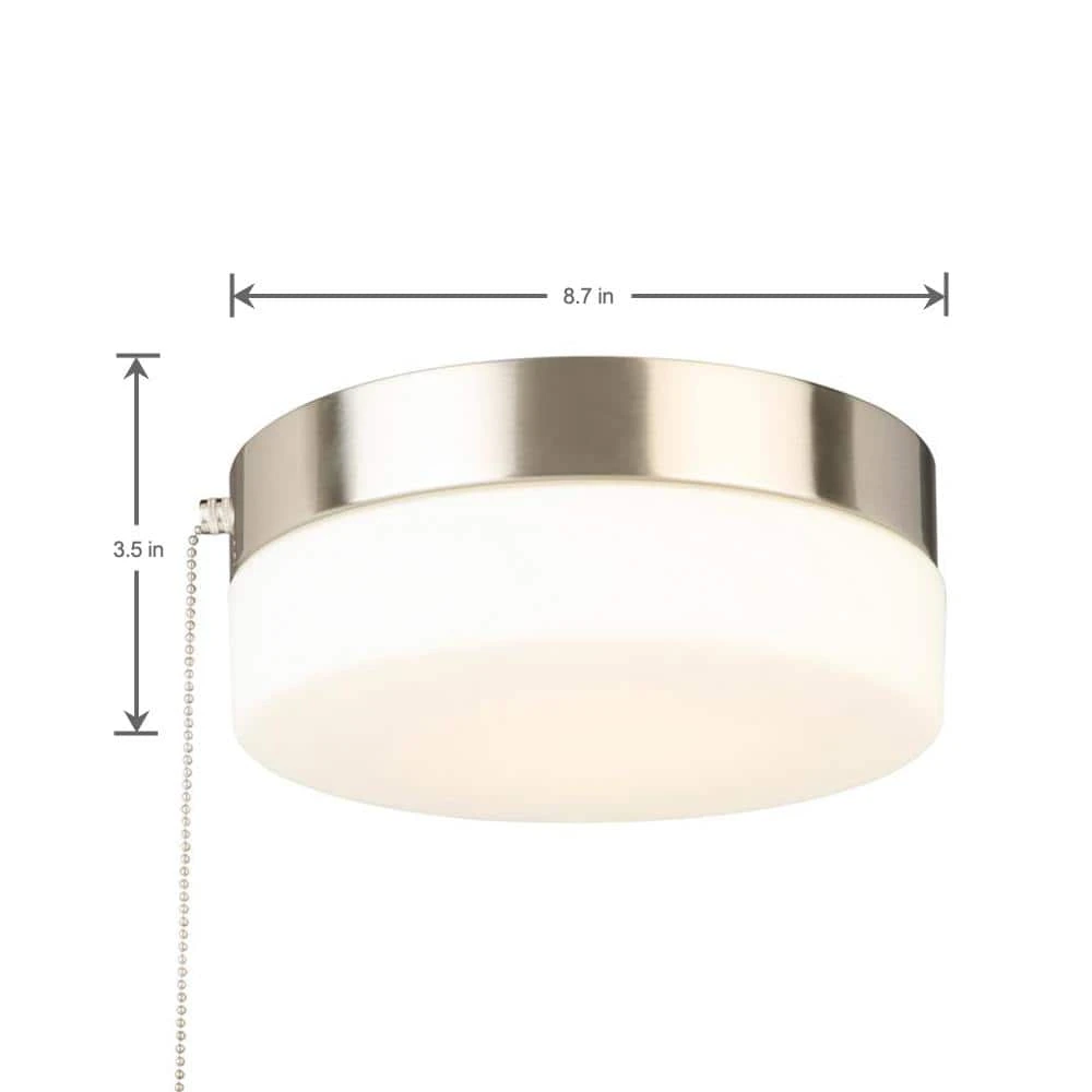Hampton Bay 8 in. 60-Watt Equivalent Brushed Nickel Integrated LED Drum Flush Mount with Pull Chain and Glass Shade 5 Hampton Bay 8 in. 60-Watt Equivalent Brushed Nickel Integrated LED Drum Flush Mount with Pull Chain and Glass Shade - Image 5