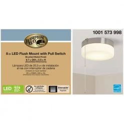 Hampton Bay 8 in. 60-Watt Equivalent Brushed Nickel Integrated LED Drum Flush Mount with Pull Chain and Glass Shade 20 Hampton Bay 8 in. 60-Watt Equivalent Brushed Nickel Integrated LED Drum Flush Mount with Pull Chain and Glass Shade -Hampton Bay Shop brushed nickel hampton bay flush mount lights isp8011l 2 44 1000
