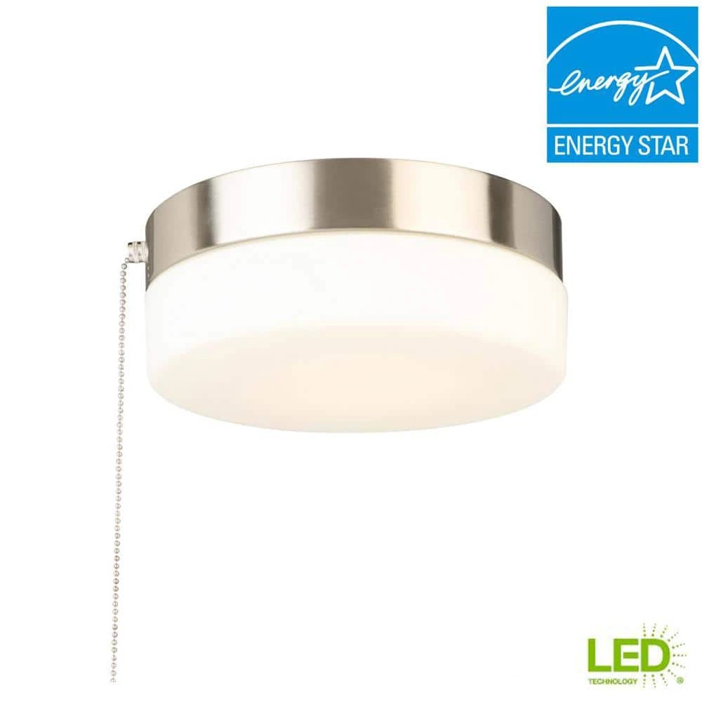 Hampton Bay 8 in. 60-Watt Equivalent Brushed Nickel Integrated LED Drum Flush Mount with Pull Chain and Glass Shade 4 Hampton Bay 8 in. 60-Watt Equivalent Brushed Nickel Integrated LED Drum Flush Mount with Pull Chain and Glass Shade - Image 4