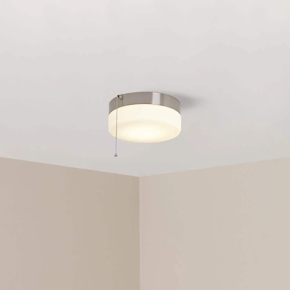 Hampton Bay 8 in. 60-Watt Equivalent Brushed Nickel Integrated LED Drum Flush Mount with Pull Chain and Glass Shade 2 Hampton Bay 8 in. 60-Watt Equivalent Brushed Nickel Integrated LED Drum Flush Mount with Pull Chain and Glass Shade - Image 2