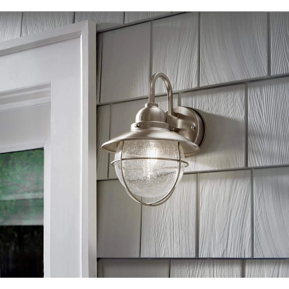 Hampton Bay 1-Light Brushed Nickel Outdoor Cottage Wall Lantern Sconce 2 Hampton Bay 1-Light Brushed Nickel Outdoor Cottage Wall Lantern Sconce - Image 2