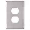 Hampton Bay Kentley Screwless 1-Gang Duplex Outlet Steel Wall Plate - Brushed Nickel (4-Pack)