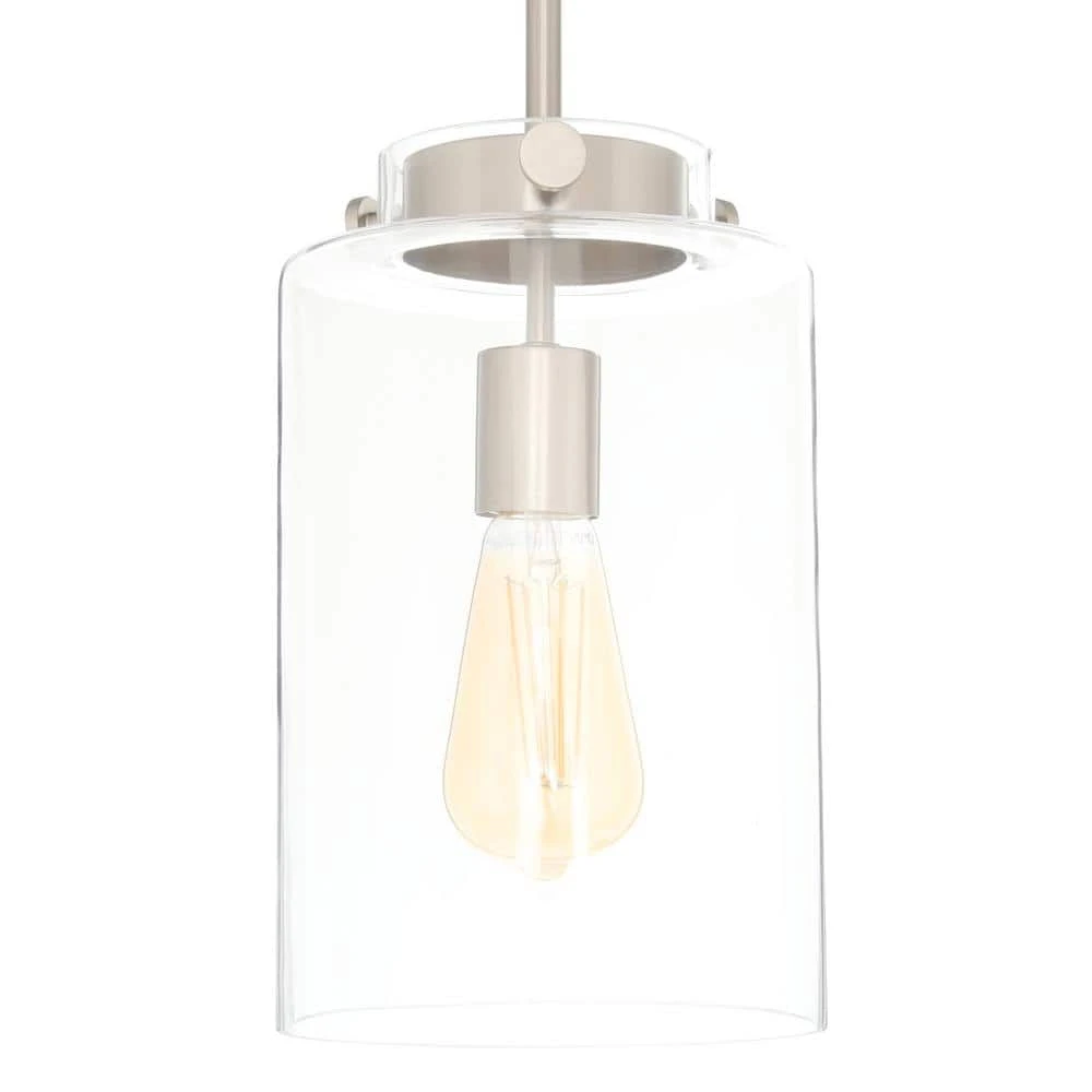 Hampton Bay Mullins 6.75 in. 1-Light Brushed Nickel Mini Pendant with Clear Glass Shade 12 Hampton Bay Mullins 6.75 in. 1-Light Brushed Nickel Mini Pendant with Clear Glass Shade - Image 12