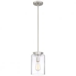 Hampton Bay Mullins 6.75 in. 1-Light Brushed Nickel Mini Pendant with Clear Glass Shade