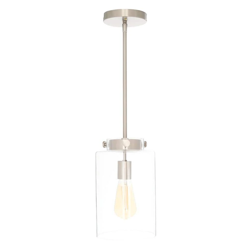 Hampton Bay Mullins 6.75 in. 1-Light Brushed Nickel Mini Pendant with Clear Glass Shade 5 Hampton Bay Mullins 6.75 in. 1-Light Brushed Nickel Mini Pendant with Clear Glass Shade - Image 5