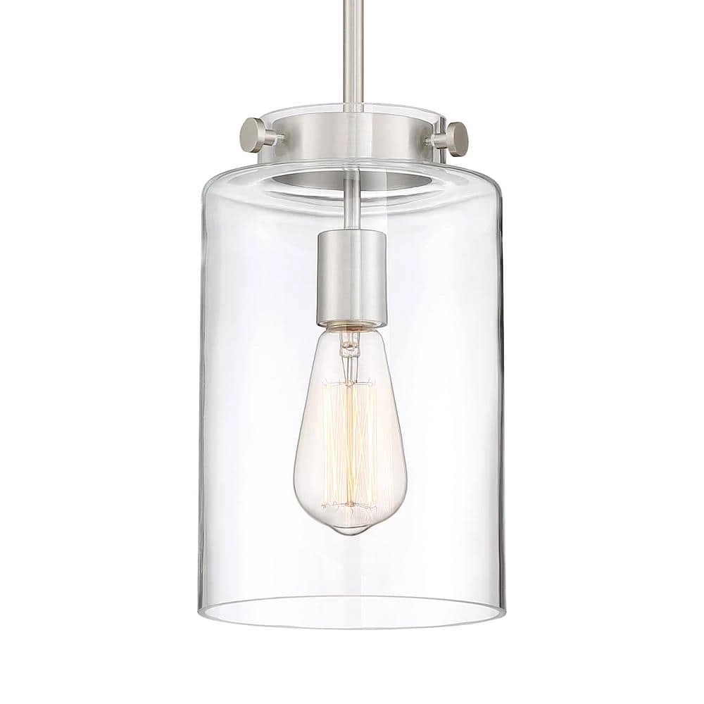 Hampton Bay Mullins 6.75 in. 1-Light Brushed Nickel Mini Pendant with Clear Glass Shade 6 Hampton Bay Mullins 6.75 in. 1-Light Brushed Nickel Mini Pendant with Clear Glass Shade - Image 6