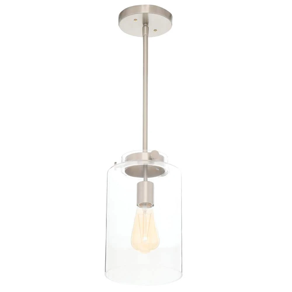 Hampton Bay Mullins 6.75 in. 1-Light Brushed Nickel Mini Pendant with Clear Glass Shade 3 Hampton Bay Mullins 6.75 in. 1-Light Brushed Nickel Mini Pendant with Clear Glass Shade - Image 3