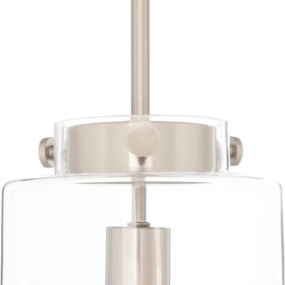 Hampton Bay Mullins 6.75 in. 1-Light Brushed Nickel Mini Pendant with Clear Glass Shade 7 Hampton Bay Mullins 6.75 in. 1-Light Brushed Nickel Mini Pendant with Clear Glass Shade - Image 7