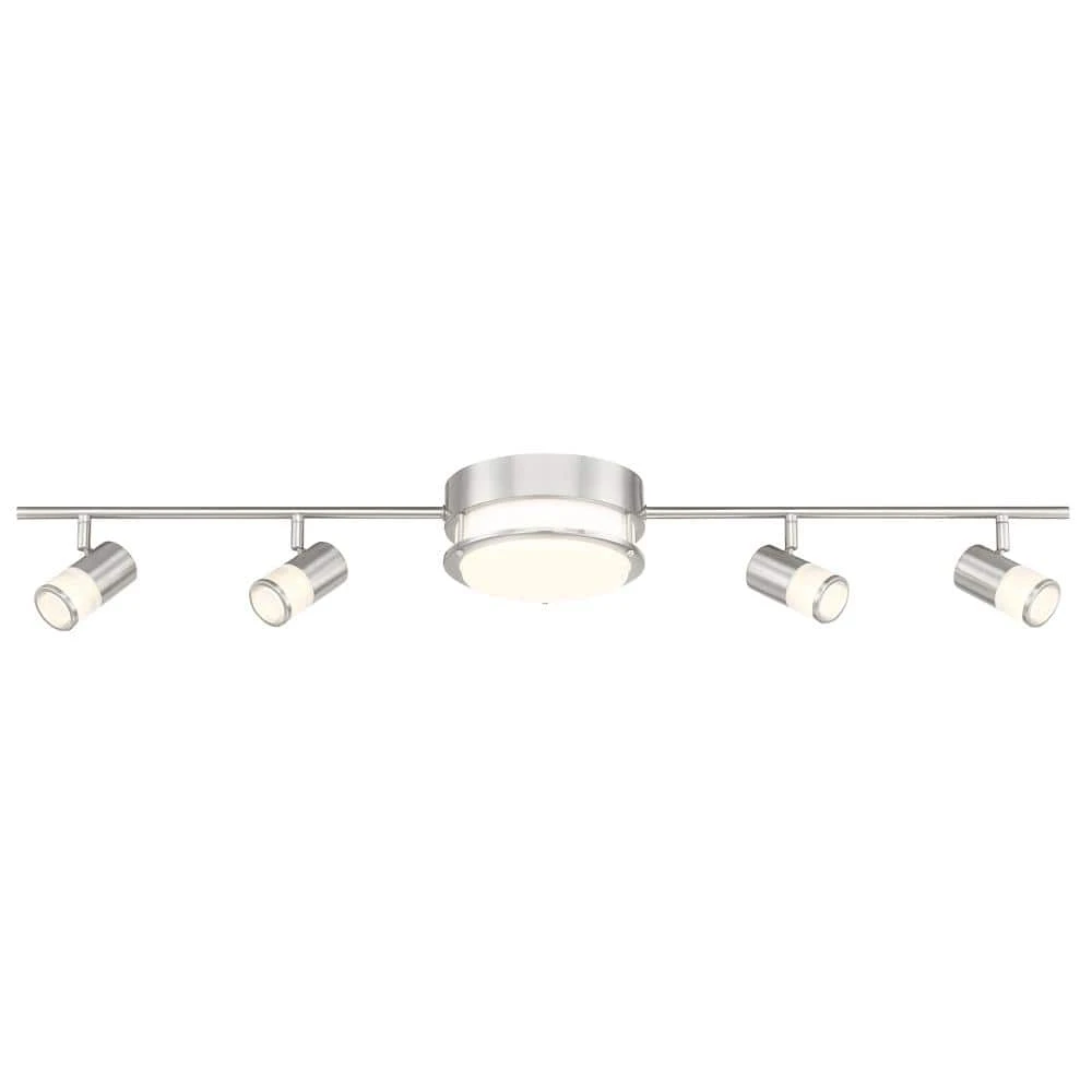 Hampton Bay Greyrock 3.44 ft. 4-Light Brushed Nickel Integrated LED Fixed Track Lighting Kit w/ Rotating Heads and Flush Mount Light 1 Hampton Bay Greyrock 3.44 ft. 4-Light Brushed Nickel Integrated LED Fixed Track Lighting Kit w/ Rotating Heads and Flush Mount Light