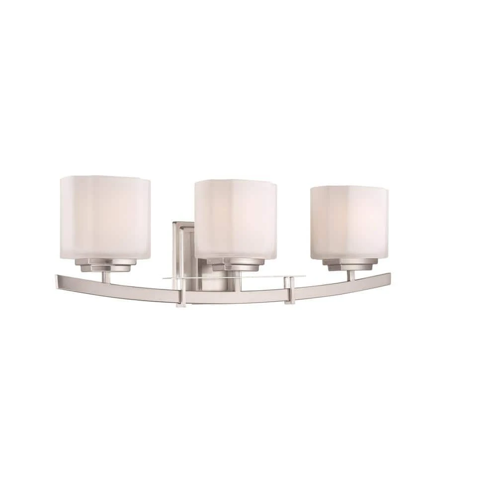 Hampton Bay Architecture 3-Light Brushed Nickel Vanity Light with Etched White Glass Shades 9 Hampton Bay Architecture 3-Light Brushed Nickel Vanity Light with Etched White Glass Shades - Image 9