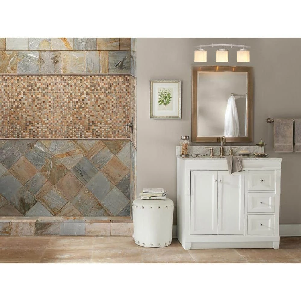 Hampton Bay Architecture 3-Light Brushed Nickel Vanity Light with Etched White Glass Shades 10 Hampton Bay Architecture 3-Light Brushed Nickel Vanity Light with Etched White Glass Shades - Image 10