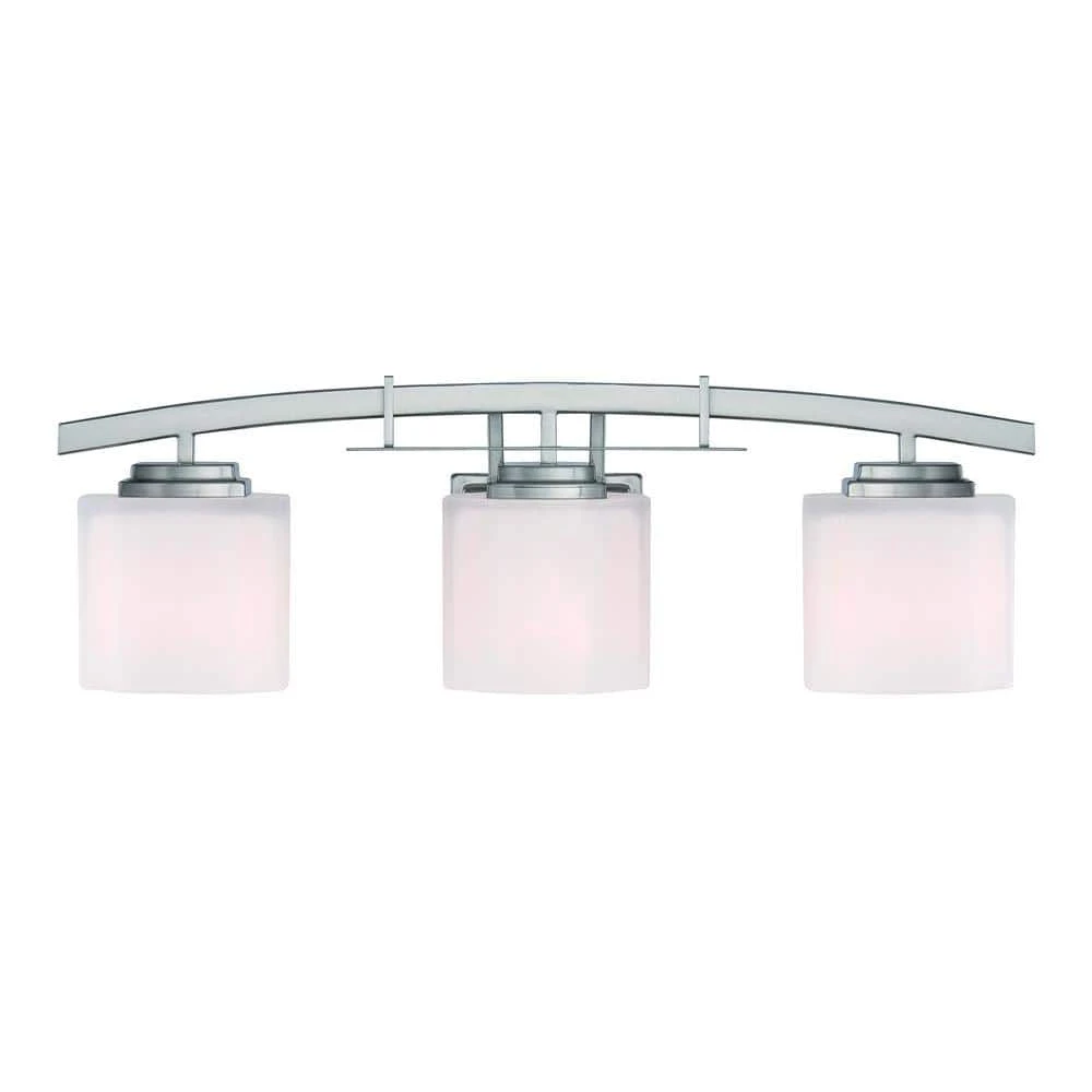 Hampton Bay Architecture 3-Light Brushed Nickel Vanity Light with Etched White Glass Shades 1 Hampton Bay Architecture 3-Light Brushed Nickel Vanity Light with Etched White Glass Shades