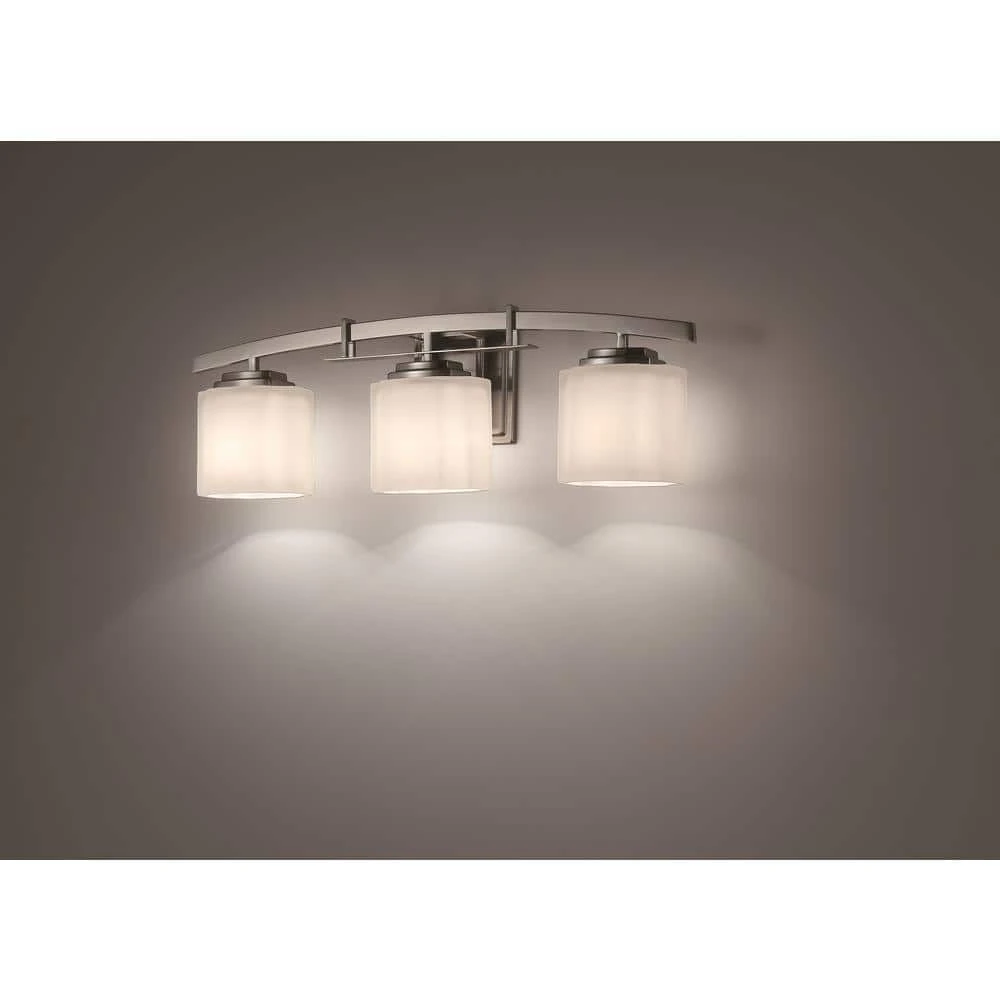 Hampton Bay Architecture 3-Light Brushed Nickel Vanity Light with Etched White Glass Shades 12 Hampton Bay Architecture 3-Light Brushed Nickel Vanity Light with Etched White Glass Shades - Image 12