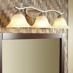 Hampton Bay Andenne 3-Light 26.3 in. Transitional Brushed Nickel Bathroom Vanity Light with Bell Shaped Marbleized Glass Shades -Hampton Bay Shop brushed nickel hampton bay vanity lighting 2827 bn 31 1000
