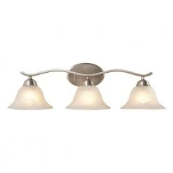Hampton Bay Andenne 3-Light 26.3 in. Transitional Brushed Nickel Bathroom Vanity Light with Bell Shaped Marbleized Glass Shades