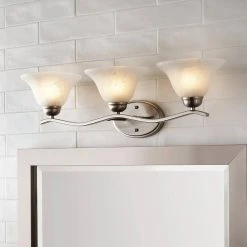 Hampton Bay Andenne 3-Light 26.3 in. Transitional Brushed Nickel Bathroom Vanity Light with Bell Shaped Marbleized Glass Shades -Hampton Bay Shop brushed nickel hampton bay vanity lighting 2827 bn 66 1000