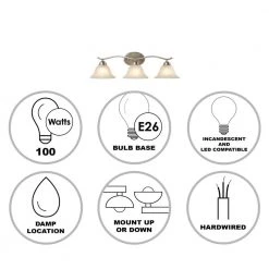 Hampton Bay Andenne 3-Light 26.3 in. Transitional Brushed Nickel Bathroom Vanity Light with Bell Shaped Marbleized Glass Shades -Hampton Bay Shop brushed nickel hampton bay vanity lighting 2827 bn d4 1000