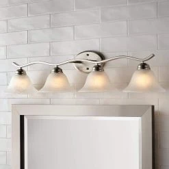 Hampton Bay Andenne 4-Light Brushed Nickel Bathroom Vanity Light with Bell Shaped Marbleized Glass Shades -Hampton Bay Shop brushed nickel hampton bay vanity lighting 2828 bn 76 1000
