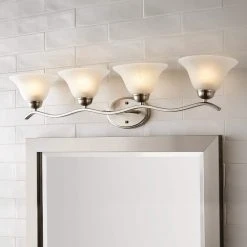 Hampton Bay Andenne 4-Light Brushed Nickel Bathroom Vanity Light with Bell Shaped Marbleized Glass Shades -Hampton Bay Shop brushed nickel hampton bay vanity lighting 2828 bn fa 1000
