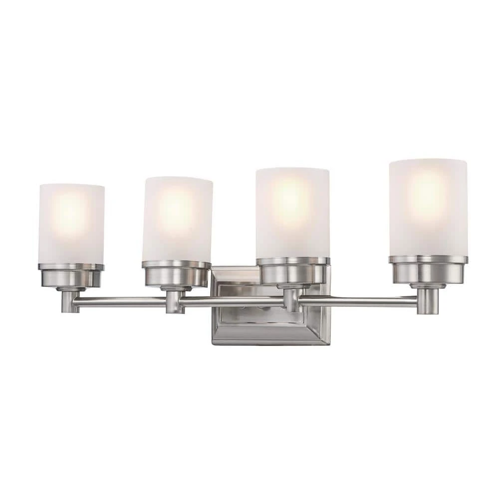 Hampton Bay Cade 4-Light Brushed Nickel Bathroom Vanity Light Fixture with Frosted Glass Shades 8 Hampton Bay Cade 4-Light Brushed Nickel Bathroom Vanity Light Fixture with Frosted Glass Shades - Image 8