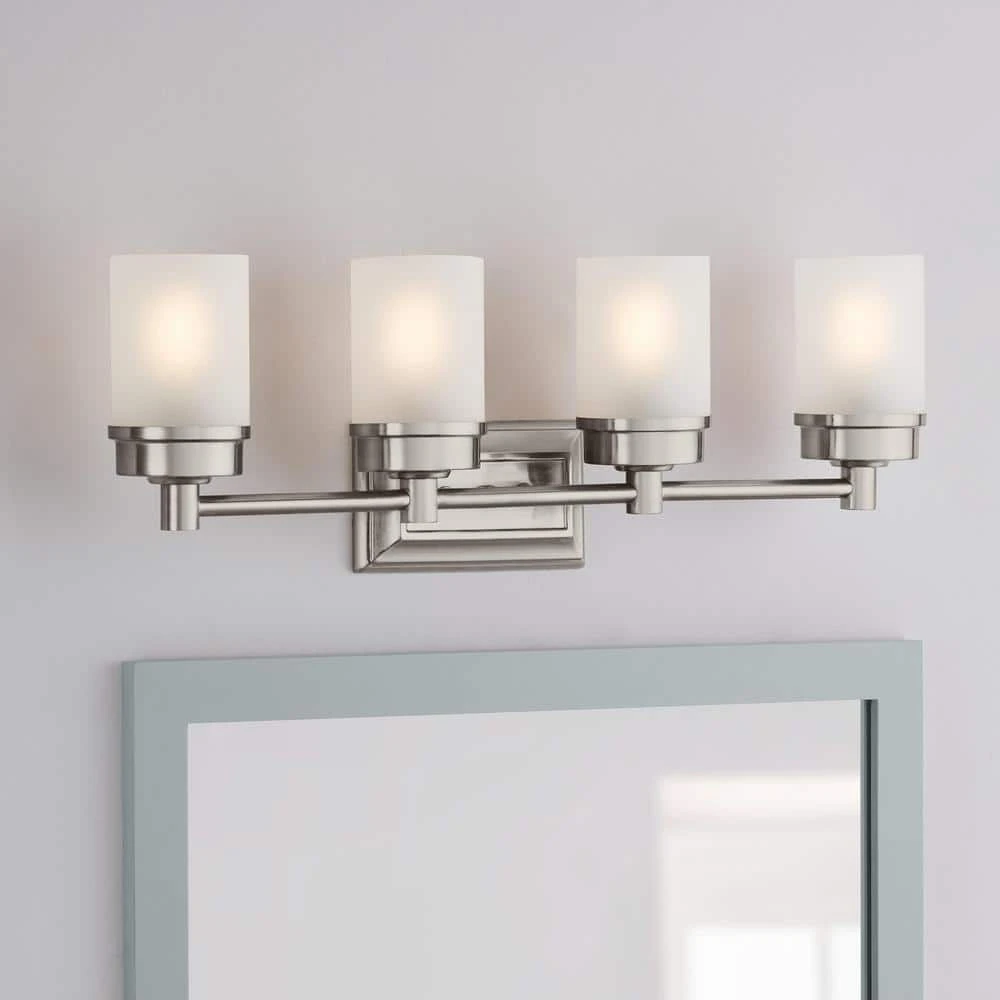 Hampton Bay Cade 4-Light Brushed Nickel Bathroom Vanity Light Fixture with Frosted Glass Shades 2 Hampton Bay Cade 4-Light Brushed Nickel Bathroom Vanity Light Fixture with Frosted Glass Shades - Image 2