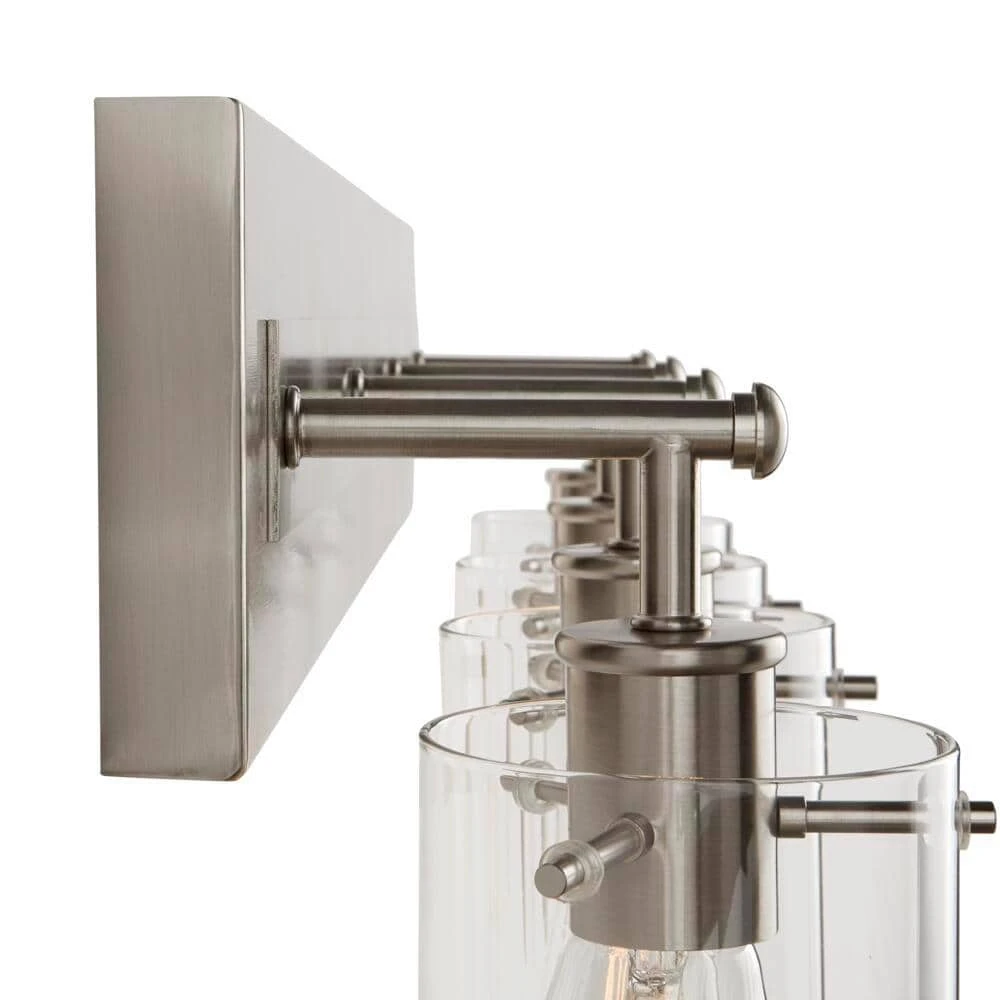Hampton Bay Regan 29.13 in. 4-Light Brushed Nickel Bathroom Vanity Light with Clear Glass Shades 5 Hampton Bay Regan 29.13 in. 4-Light Brushed Nickel Bathroom Vanity Light with Clear Glass Shades - Image 5