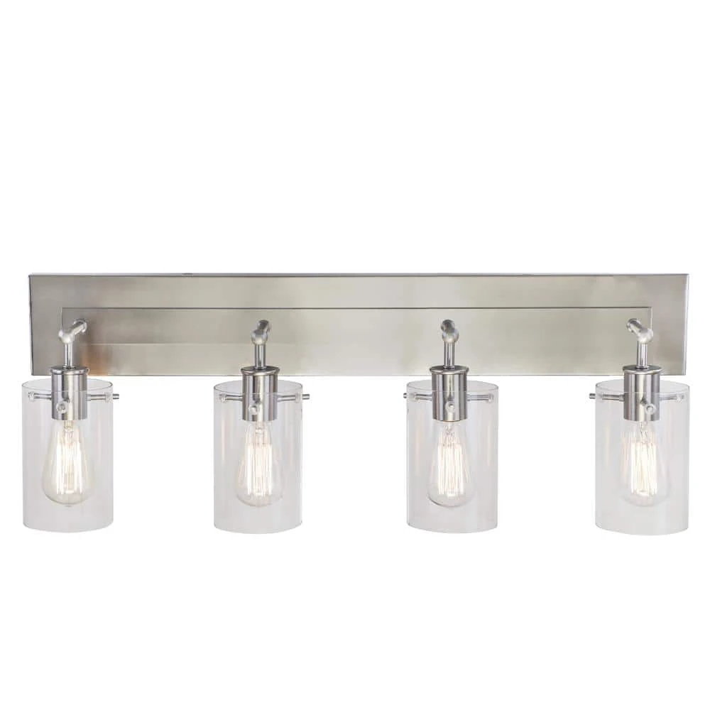 Hampton Bay Regan 29.13 in. 4-Light Brushed Nickel Bathroom Vanity Light with Clear Glass Shades 10 Hampton Bay Regan 29.13 in. 4-Light Brushed Nickel Bathroom Vanity Light with Clear Glass Shades - Image 10