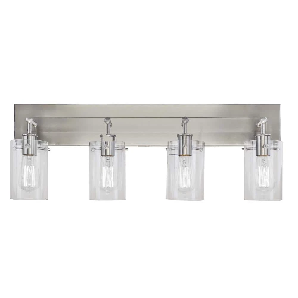 Hampton Bay Regan 29.13 in. 4-Light Brushed Nickel Bathroom Vanity Light with Clear Glass Shades 11 Hampton Bay Regan 29.13 in. 4-Light Brushed Nickel Bathroom Vanity Light with Clear Glass Shades - Image 11