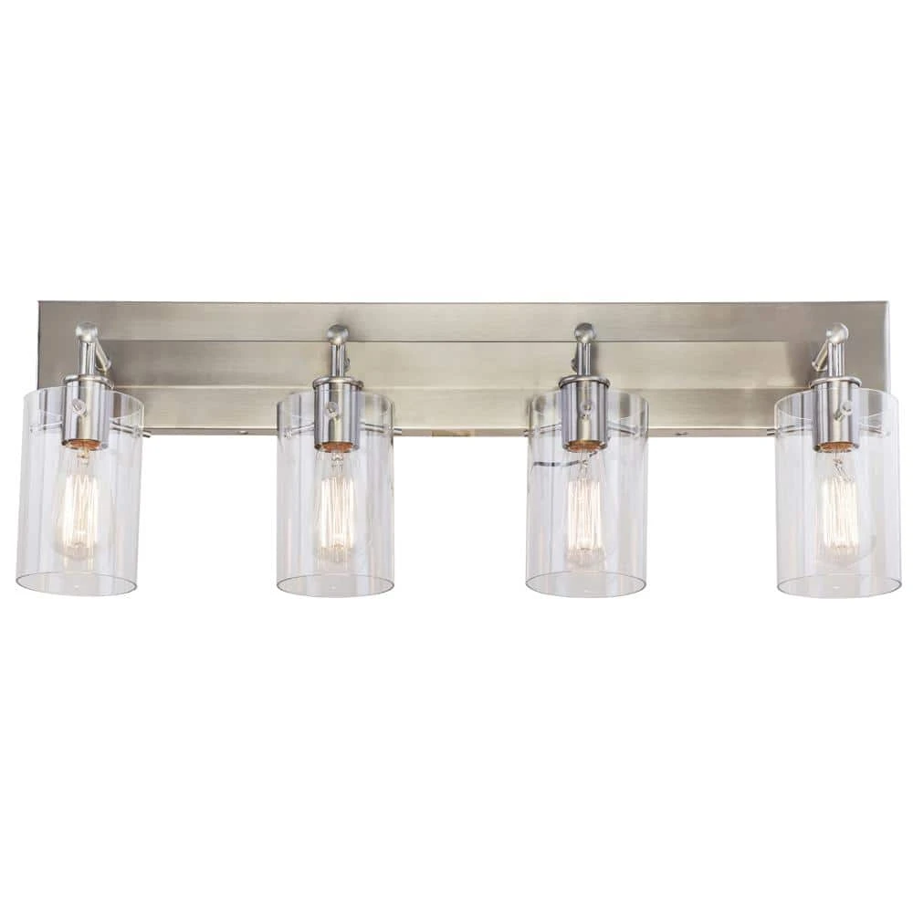 Hampton Bay Regan 29.13 in. 4-Light Brushed Nickel Bathroom Vanity Light with Clear Glass Shades 9 Hampton Bay Regan 29.13 in. 4-Light Brushed Nickel Bathroom Vanity Light with Clear Glass Shades - Image 9