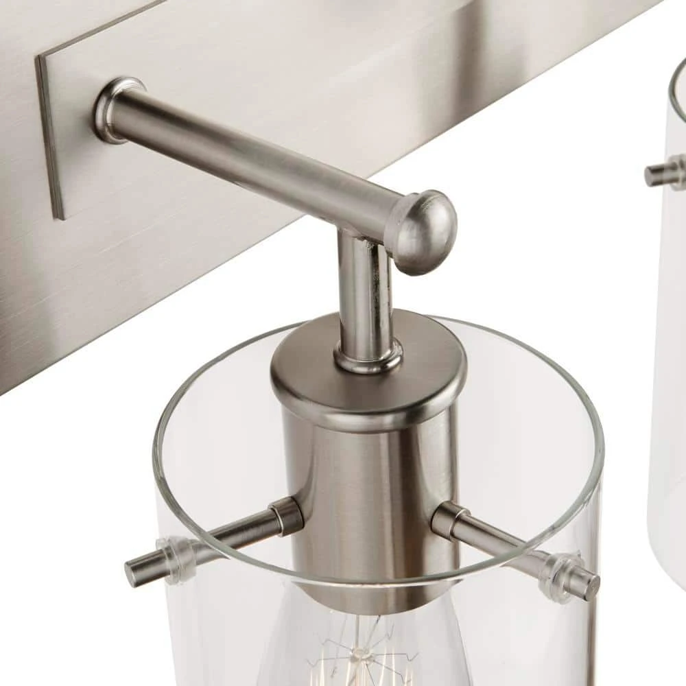 Hampton Bay Regan 29.13 in. 4-Light Brushed Nickel Bathroom Vanity Light with Clear Glass Shades 6 Hampton Bay Regan 29.13 in. 4-Light Brushed Nickel Bathroom Vanity Light with Clear Glass Shades - Image 6