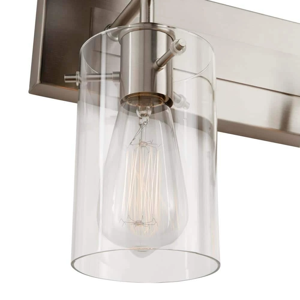 Hampton Bay Regan 29.13 in. 4-Light Brushed Nickel Bathroom Vanity Light with Clear Glass Shades 7 Hampton Bay Regan 29.13 in. 4-Light Brushed Nickel Bathroom Vanity Light with Clear Glass Shades - Image 7