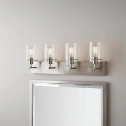 Hampton Bay Regan 29.13 in. 4-Light Brushed Nickel Bathroom Vanity Light with Clear Glass Shades 16 Hampton Bay Regan 29.13 in. 4-Light Brushed Nickel Bathroom Vanity Light with Clear Glass Shades -Hampton Bay Shop brushed nickel hampton bay vanity lighting ds19074 a0 1000