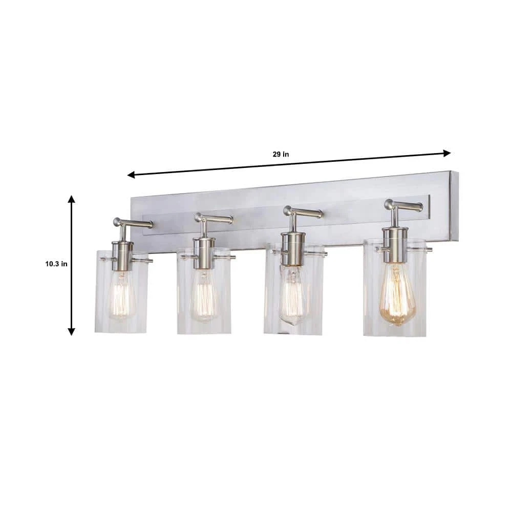 Hampton Bay Regan 29.13 in. 4-Light Brushed Nickel Bathroom Vanity Light with Clear Glass Shades 8 Hampton Bay Regan 29.13 in. 4-Light Brushed Nickel Bathroom Vanity Light with Clear Glass Shades - Image 8