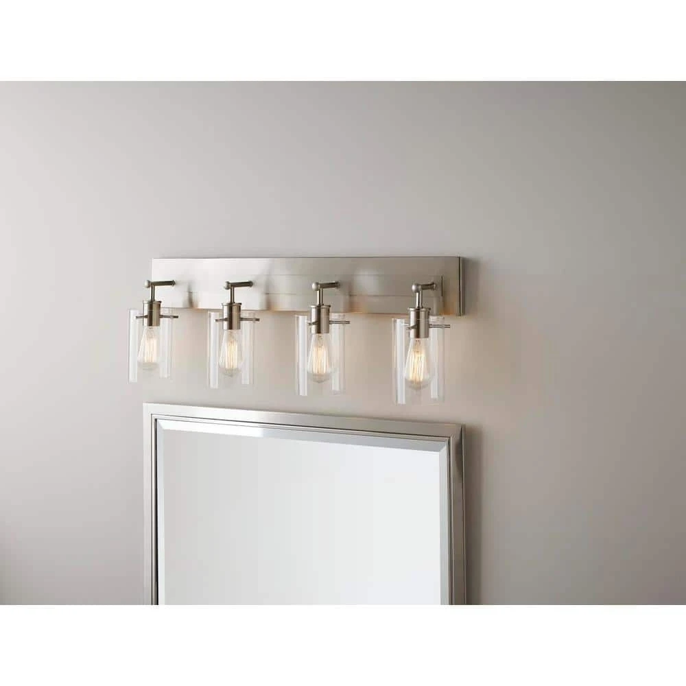 Hampton Bay Regan 29.13 in. 4-Light Brushed Nickel Bathroom Vanity Light with Clear Glass Shades 2 Hampton Bay Regan 29.13 in. 4-Light Brushed Nickel Bathroom Vanity Light with Clear Glass Shades - Image 2