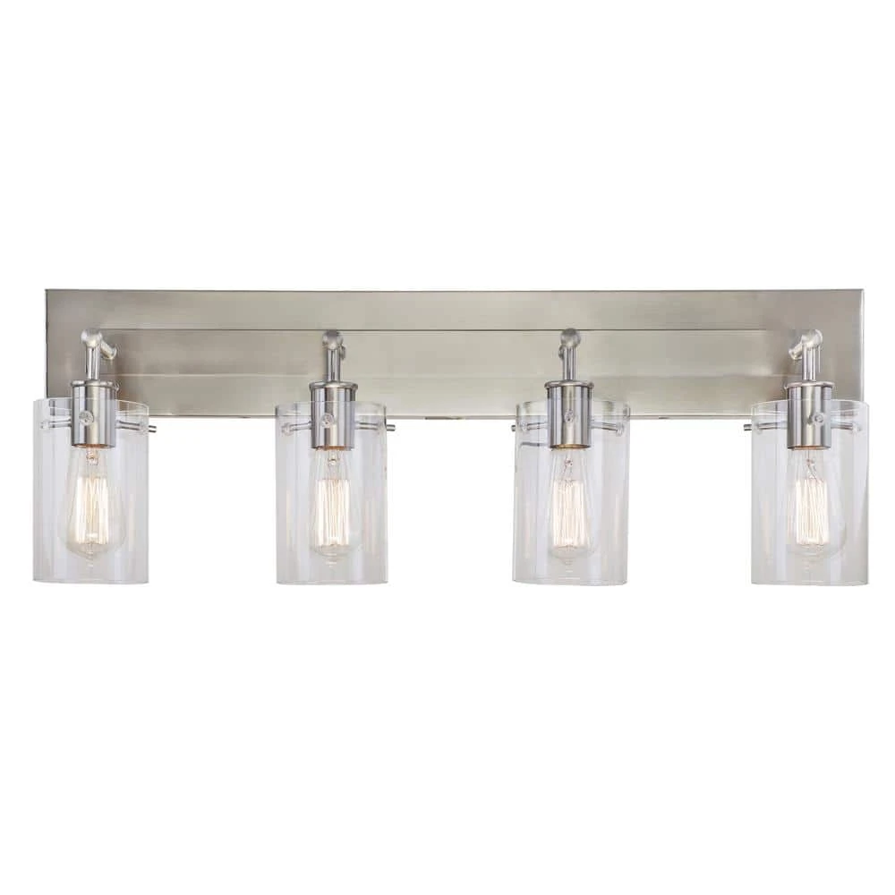 Hampton Bay Regan 29.13 in. 4-Light Brushed Nickel Bathroom Vanity Light with Clear Glass Shades 12 Hampton Bay Regan 29.13 in. 4-Light Brushed Nickel Bathroom Vanity Light with Clear Glass Shades - Image 12