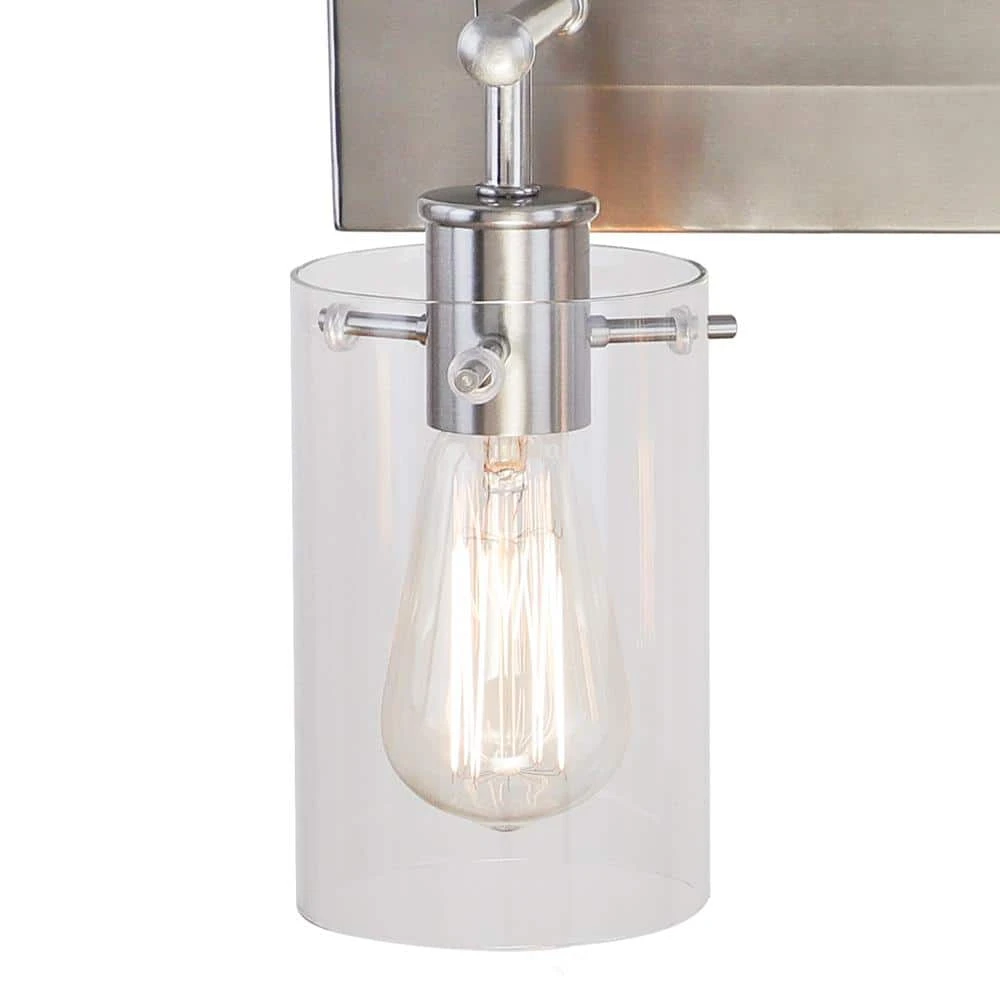 Hampton Bay Regan 12.75 in. 2-Light Brushed Nickel Vanity Light with Clear Glass Shades 5 Hampton Bay Regan 12.75 in. 2-Light Brushed Nickel Vanity Light with Clear Glass Shades - Image 5