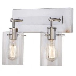 Hampton Bay Regan 12.75 in. 2-Light Brushed Nickel Vanity Light with Clear Glass Shades 20 Hampton Bay Regan 12.75 in. 2-Light Brushed Nickel Vanity Light with Clear Glass Shades -Hampton Bay Shop brushed nickel hampton bay vanity lighting ds19076 1f 1000