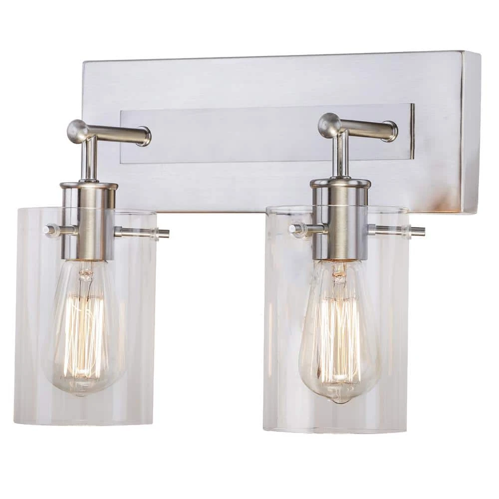 Hampton Bay Regan 12.75 in. 2-Light Brushed Nickel Vanity Light with Clear Glass Shades 10 Hampton Bay Regan 12.75 in. 2-Light Brushed Nickel Vanity Light with Clear Glass Shades - Image 10