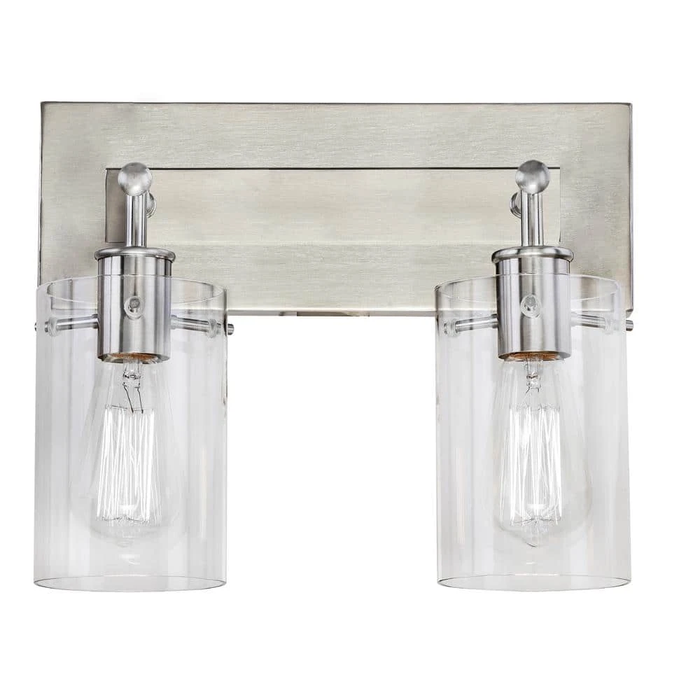 Hampton Bay Regan 12.75 in. 2-Light Brushed Nickel Vanity Light with Clear Glass Shades 11 Hampton Bay Regan 12.75 in. 2-Light Brushed Nickel Vanity Light with Clear Glass Shades - Image 11