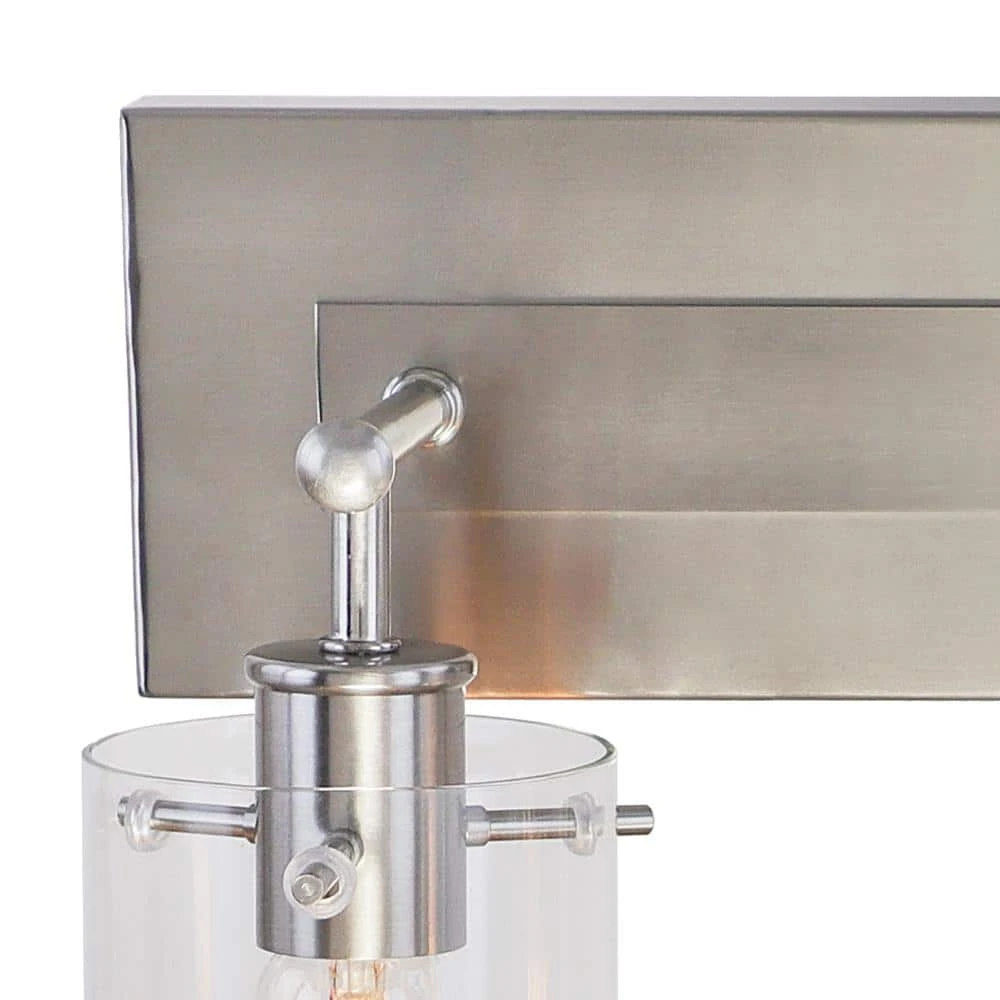 Hampton Bay Regan 12.75 in. 2-Light Brushed Nickel Vanity Light with Clear Glass Shades 4 Hampton Bay Regan 12.75 in. 2-Light Brushed Nickel Vanity Light with Clear Glass Shades - Image 4