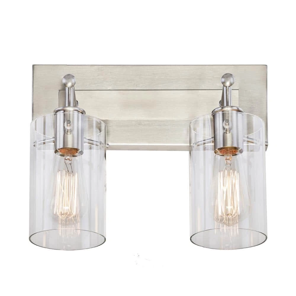 Hampton Bay Regan 12.75 in. 2-Light Brushed Nickel Vanity Light with Clear Glass Shades 8 Hampton Bay Regan 12.75 in. 2-Light Brushed Nickel Vanity Light with Clear Glass Shades - Image 8