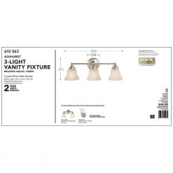 Hampton Bay Ashhurst 3-Light Brushed Nickel Classic Traditional Bathroom Vanity Light with Frosted Glass Shades -Hampton Bay Shop brushed nickel hampton bay vanity lighting egm1393a 4 bn d4 1000