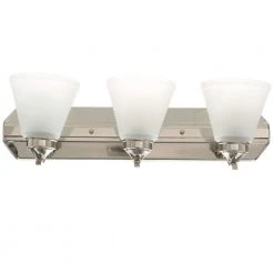 Hampton Bay Tavish 24 in. 3-Light Brushed Nickel Classic Bathroom Vanity Light with Frosted Shades