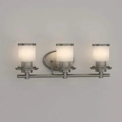 Hampton Bay Truitt 23.25 in. 3-Light Brushed Nickel Transitional Bathroom Vanity Light with Frosted and Clear Edge Glass Shades -Hampton Bay Shop brushed nickel hampton bay vanity lighting hb2577 35 1d 1000