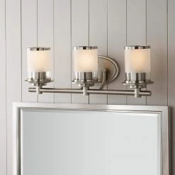 Hampton Bay Truitt 23.25 in. 3-Light Brushed Nickel Transitional Bathroom Vanity Light with Frosted and Clear Edge Glass Shades -Hampton Bay Shop brushed nickel hampton bay vanity lighting hb2577 35 c3 1000