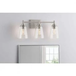 Hampton Bay Wakefield 22 in. 3-Light Brushed Nickel Modern Wall Mount Sconce Light with Clear Glass Shades -Hampton Bay Shop brushed nickel hampton bay vanity lighting hb3681 35 40 1000