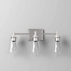 Hampton Bay Wakefield 22 in. 3-Light Brushed Nickel Modern Wall Mount Sconce Light with Clear Glass Shades -Hampton Bay Shop brushed nickel hampton bay vanity lighting hb3681 35 44 1000