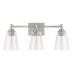 Hampton Bay Wakefield 22 in. 3-Light Brushed Nickel Modern Wall Mount Sconce Light with Clear Glass Shades