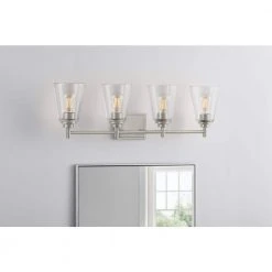 Hampton Bay Wakefield 31 in. 4-Light Brushed Nickel Wall Mount Sconce Light with Clear Glass Shades -Hampton Bay Shop brushed nickel hampton bay vanity lighting hb3682 35 40 1000